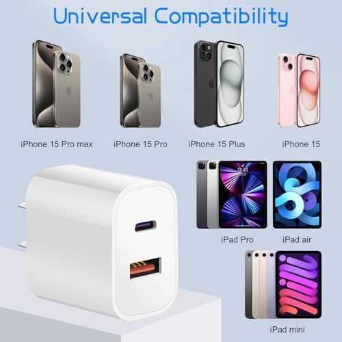 Efficient Dual-Port USB-C Wall Charger for i Phone 15 & 16 | Includes Two Extra Long 10 FT Cables | Rapid Charging for i Pad Pro and Smartphones | Perfect for Frequent Travelers and Busy Lifestyles