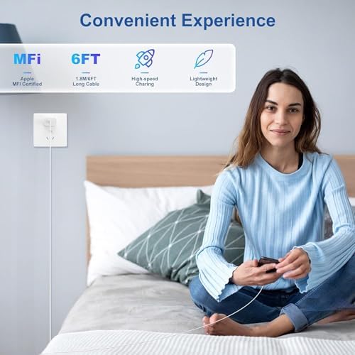 Lightning-Fast 20 W Apple Charger with MFi Certification – 6 ft USB-C to Lightning Cable Included for i Phone 14 Pro Max/14/13 Pro/12 Mini/12/11 & i Pad Air – Compact Power Block for Ultimate Portability and Rapid Charging Efficiency