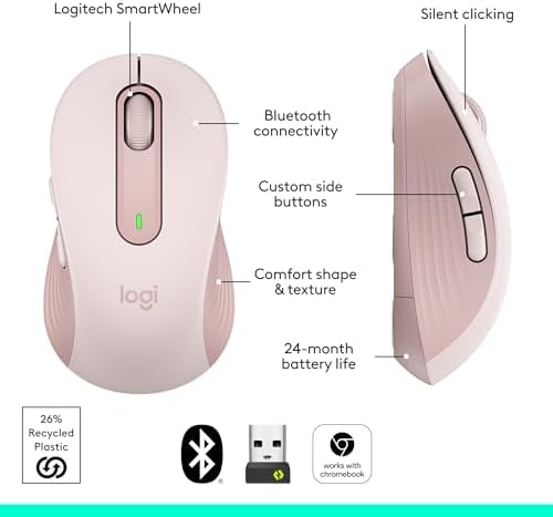 Logitech Signature M650 L Wireless Mouse for Large Hands – Ergonomic Comfort, 2-Year Battery Life, Silent Click Technology, Customizable Functions, Bluetooth Compatible with PC/Mac/Chromebook – Elegant Off White Finish for Professional & Casual Use