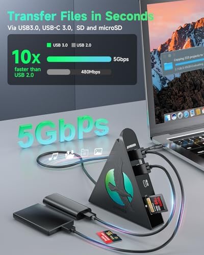 Experience Unmatched Connectivity with the 8-in-1 USB C Hub Multiport Adapter – 4 K HDMI Output, 100 W Power Delivery, and Vibrant RGB Lighting for Mac Book, Surface & i Mac – Effortless File Transfers with USB-A 3.0, USB-C, and SD Card Reader – Your Go-To Accessory for Enhanced Productivity and Seamless Device Integration