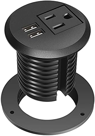 Revolutionize Your Workspace with the 2-Inch Desk Power Grommet Featuring PD 20 W USB-C Fast Charging, Ultra-Flat Plug Design, and Recessed Outlet for Seamless Cable Management – Perfect for Home or Office Use with 6 ft Power Cable (White)