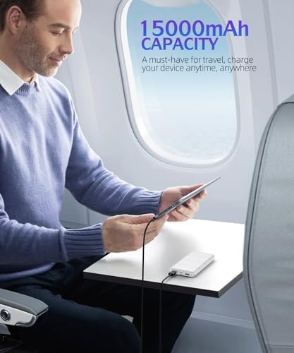 High-Capacity 15,000 m Ah Portable Charger Power Bank – Dual USB Fast Charging for Smartphones & USB Devices – Compact White Design with Safety Features for On-the-Go Power Solutions