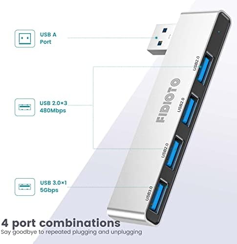 Enhance Your Digital Workspace with Fidioto USB Hub 2 Pack – Versatile 4-Port Adapter for Laptops & Macs, Featuring 1 Ultra-Fast USB 3.0 Port and 3 USB 2.0 Ports for Effortless Device Connectivity and Data Transfer, Ideal for Busy Professionals and Students on the Move
