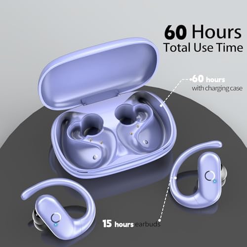 Revolutionary Bluetooth 5.3 Wireless Earbuds – Ultra-Lightweight Noise-Cancelling Headphones with Deep Bass for Sports Enthusiasts – Waterproof Design with Secure Ear Hooks for Running, Biking, and Climbing – Unmatched 60 Hours Playtime in Sleek Black Finish