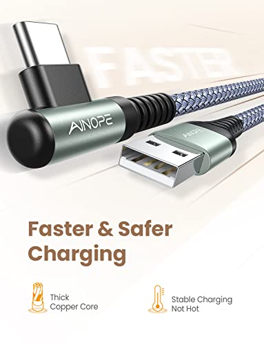 AINOPE Right Angle USB C Cable – 2-Pack (10 ft + 10 ft) Fast Charging 3.1 A Nylon Braided Charger for Enhanced Device Compatibility, Ideal for Gaming and Multitasking, Durable Black Design