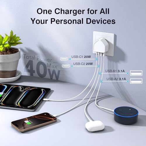 Ultimate 50 W Multiport USB-C Wall Charger: High-Efficiency 5-Port Power Hub for i Phone 16/15/14/13/12 Pro Max, Samsung, and All Devices – Sleek, Lightweight Design with PD & QC 3.0 Technology – Ideal for Home, Office, and On-the-Go Fast Charging Solutions