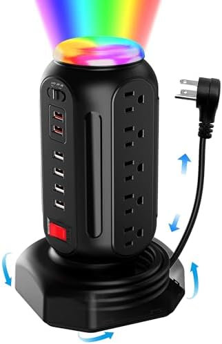 Ultimate Power Strip Tower with 15 Outlets & 6 USB Ports – Surge Protector with Vibrant LED Indicator & Rapid Charge Technology – 6.5 ft Heavy-Duty Extension Cord for Home Office & Entertainment Hub – Versatile Desktop Charging Solution for All Devices