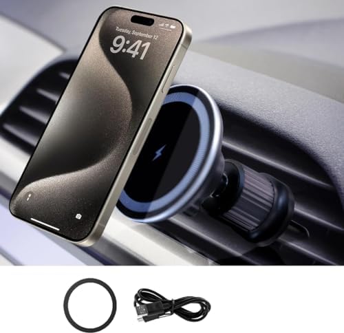 Brookstone Glass Panel Magnetic Car Phone Holder Mount – Premium Wireless Charger for i Phone 15, 14, 13 Pro Plus Max Mini & All Smartphones – Hands-Free Navigation & Enhanced Magnetic Stability for Safe Driving and Effortless Connectivity