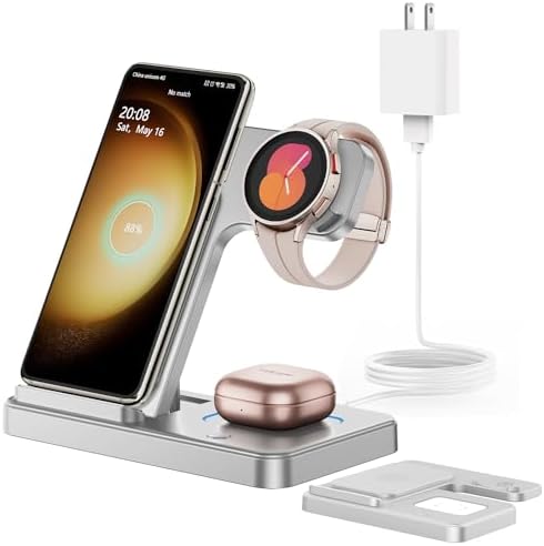 Ultimate GEEKERA 3-in-1 Foldable Wireless Charger for Samsung Devices – Fast Charging Station for Galaxy Watch6/5 Pro/4/3/Active, S24 Ultra/S24 Plus/S23/S22/S21, Z Fold/Flip Series, Android & Buds 2 Pro – Portable & Stylish Charging Solution for Home and Travel