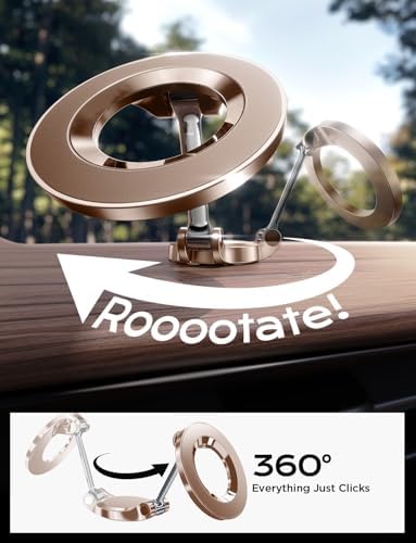 LISEN Premium Rose Gold Magnetic Car Dashboard Phone Holder for i Phone 16 Pro Max – Superior Magsafe Mount for Hands-Free Navigation & 360-Degree Viewing, Perfect Accessory for Tech Lovers and Daily Commuters