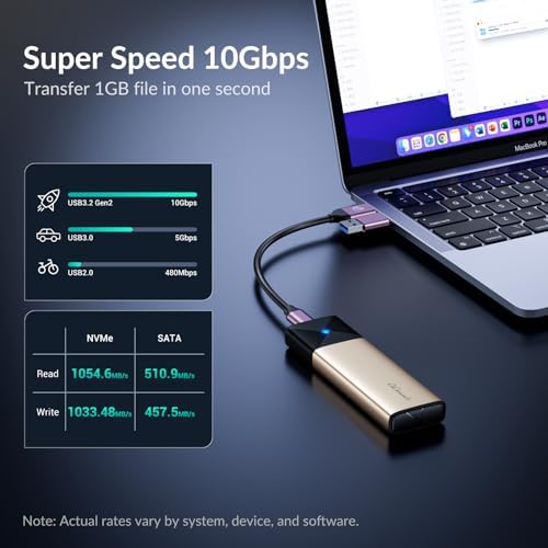 High-Speed M.2 NVMe SSD Enclosure – Tool-Free USB 3.2 Type-C Adapter for 2230/2242/2260/2280 SSDs | 10 Gbps Data Transfer with UASP & TRIM Support | Sleek Grey Design for Enhanced Portability and Compatibility