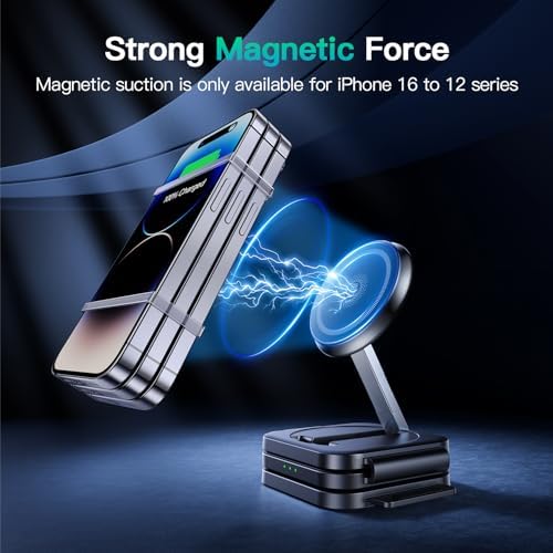 Versatile 3-in-1 Magnetic Charging Station: Travel-Friendly Wireless Charger for i Phone 16/15/14/13/12, Apple Watch & Air Pods 4/3/2 – Foldable & Chic Pink Design for Seamless Power on the Go – Enhanced Speed & Compatibility for All Your Apple Devices