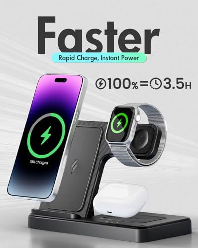 Revolutionary 3-in-1 Wireless Charging Station for Apple Devices – Fast, Efficient Charger Stand for i Phone 16, 15, 14 Pro Max, 13, 12, 11, Apple Watch Series 10 to SE & Ultra, and Air Pods Pro, 4, 3, 2 – GETPALS Compact Design for a Clutter-Free Charging Experience