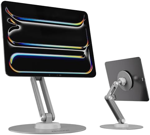 Versatile Magnetic i Pad Stand – Foldable Aluminum Alloy Tablet Holder with 360° Adjustable Rotation for Optimal Viewing and Enhanced Stability – Lightweight and Portable Accessory for Home and Office Use (Sleek Gray Finish)