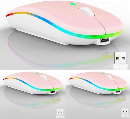 Seamless Productivity with 3 Pack Rosy Glow Red Wireless Bluetooth Mouse – Rechargeable, Silent, and Slim Dual Mode Mice for Laptop, Desktop, i Pad, and Mac – Perfect for On-the-Go Professionals and Students