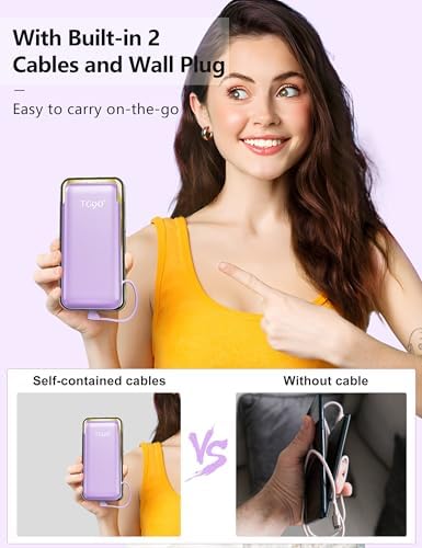 Dual 10000 m Ah Portable Power Bank Set with Built-In Cables and Fast Charging – Travel-Ready USB-C Charger for i Phone & Android Devices in Sleek White & Purple Design – Ultimate Compatibility for On-the-Go Power Solutions