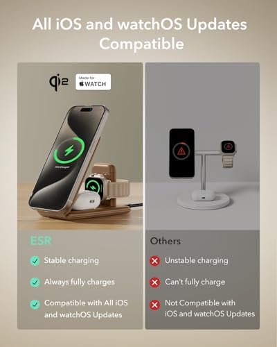 ESR Qi2 All-in-One 3-in-1 Charging Station for Apple Devices – Fast 15 W Mag Safe Charger, Certified Apple Watch & Air Pods Power Hub, Ideal Travel Companion for i Phone 16/15/14/13/12 Series, Sleek Black Design with Travel Bag Included – Maximizing Efficiency and Style
