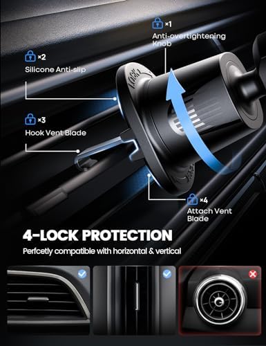 Lamicall 2025 Car Phone Holder with Wider Clamp & Metal Hook – Enhanced Air Vent Mount for Thick Case Compatibility, 360-Degree Rotation, Easy Installation, Dark Grey Finish for Ultimate Hands-Free Navigation and Safety