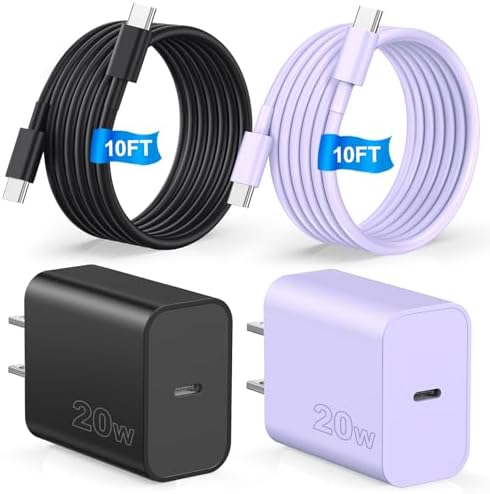 Dual-Pack Fast Charging USB C Charger Blocks for i Phone 16/15 & Galaxy S25/S24 – 6 ft Cable Included, Versatile Power Solution in Black & Pink – Enhanced Compatibility & Efficiency for Home, Office, and Travel