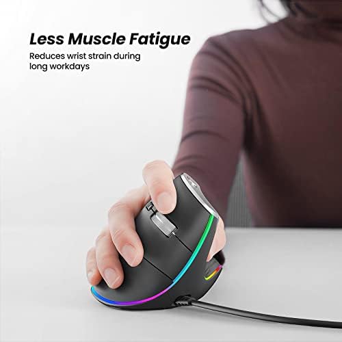 Nulea M504 Ergonomic Wired Vertical Mouse with 4 Adjustable DPI Settings and 11 RGB Lighting Modes – Ultimate Comfort and Precision for Laptop, PC, Desktop, and Mac Users