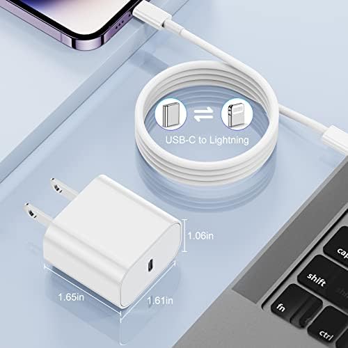 Lightning-Fast 20 W Apple Charger with MFi Certification – 6 ft USB-C to Lightning Cable Included for i Phone 14 Pro Max/14/13 Pro/12 Mini/12/11 & i Pad Air – Compact Power Block for Ultimate Portability and Rapid Charging Efficiency