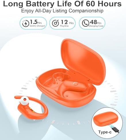 MOZOTER Wireless Sport Earbuds: Stylish Bluetooth Headphones with Enhanced Deep Bass, Secure Earhooks for Active Comfort, and Unmatched 60-Hour Battery Life – Ideal for Fitness, Meetings, and Everyday Use