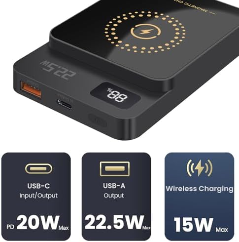Magnetic Wireless Power Bank 10000 m Ah – 22.5 W Fast Charger for i Phone 16/15/14/13/12 Series with Built-in LED Display – Versatile Travel Power Solution for Samsung, Google, and More – Lightweight Design with Multi-Device Charging Capability and Intelligent Digital Readout for On-the-Go Convenience