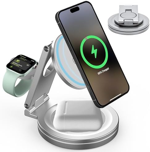 Revolutionize Your Charging Experience with the Rod & Go 3-in-1 Magnetic Wireless Charger – Compact Foldable Dock for i Phone, Apple Watch, and Air Pods – Fast, Mag Safe-Compatible Power Station for On-the-Go Convenience and Enhanced Device Compatibility