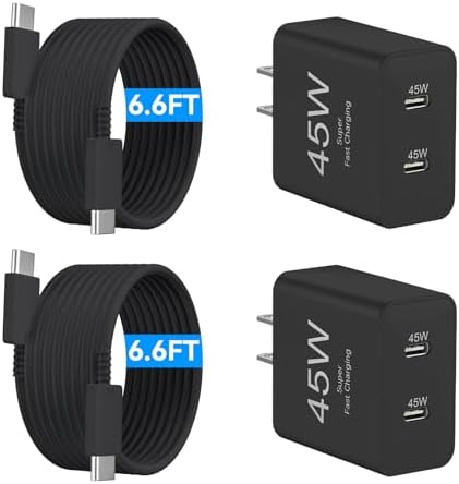 Power Up Your Devices Instantly with the 45 W Dual USB-C Fast Charger for i Phone 16 Series – Includes 6.6 FT USB-C Cable for Maximum Convenience and Compatibility with Pad Pro/Air, Galaxy S25/S24, and More – Compact, Reliable, and Efficient Charging Solution