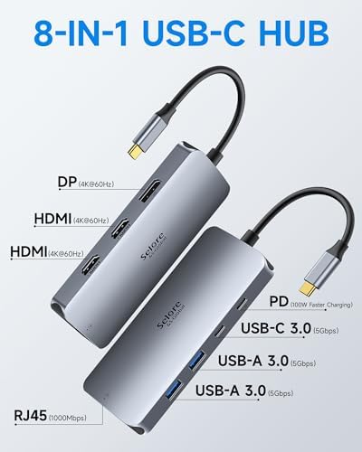 Boost Your Productivity with the Selore 10 Gbps USB C Hub – High-Speed Multiport Adapter Featuring 4 K HDMI, Gigabit Ethernet & Triple USB-C Ports for Unmatched Device Connectivity – Ideal for Mac Book Pro, Air, i Pad, HP, Dell & More – Experience Lightning-Fast Performance & 100 W Power Delivery for Rapid Charging