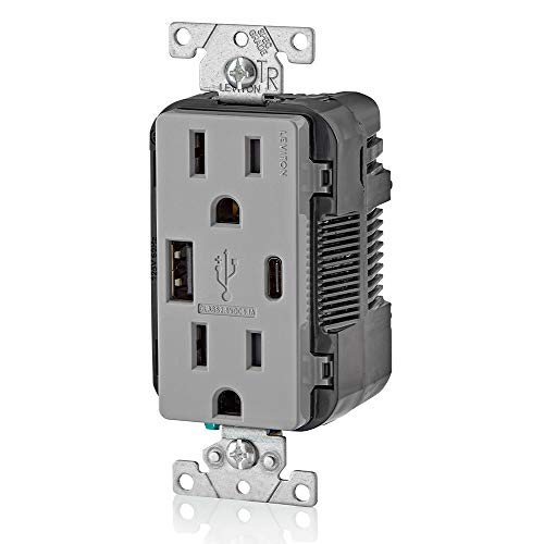 Leviton 60 W Dual USB Type A/Type-C In-Wall Charger – Fast, Efficient Power Delivery Solution for Smartphones, Tablets & Laptops – Tamper-Resistant Outlet in Light Almond for Safe, Clutter-Free Charging Experience – Perfect for Home and Office Use