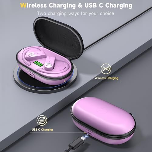 Elevate Your Audio Experience with Advanced Bluetooth Noise-Canceling Headphones Featuring 4 Mics for Crystal Clear Calls, Immersive Bass, 60 Hours Playtime – Wireless Charging Case & LED Display for Sports and Workouts with Secure Earhooks for Ultimate Comfort