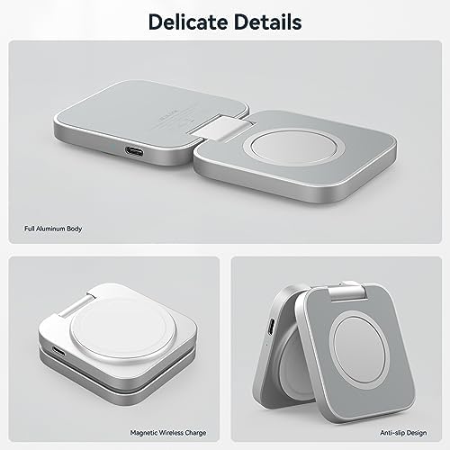 LULULOOK Portable 2-in-1 Wireless Charging Pad – Ultra-Sleek Aluminum Fast Charger for i Phone, Air Pods & Apple Watch – Compact Foldable Design for Travel & Home Use – Rapid 5 W Power Delivery for i Phone 12 to 16 Series – Effortless Charging Solution for Modern Lifestyles