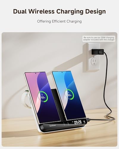 Dual Wireless Charging Station for Samsung Galaxy Devices – Fast, Efficient Charger for Galaxy Watch 8/7/6/5/4/3 and S Series Phones (S25 Ultra/S24/S23/S22/S21/Z Flip 7/Z Fold 7) – Compact Design with Safety Features for Tangle-Free Power Solutions
