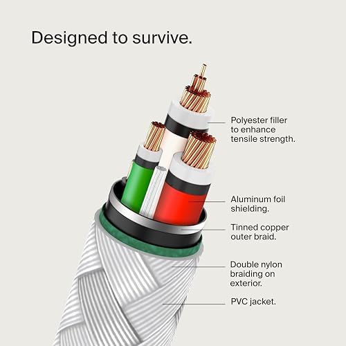 Belkin Boost Charge Braided USB-C to USB-C Cable – 1 m (3.3 ft) Durable Fast Charging Cable for i Phone, Galaxy, Nintendo Switch 2, i Pad Pro, and Pixel – Tangle-Free Design with 480 Mbps Data Transfer – Ultimate Universal Compatibility for All Your Devices