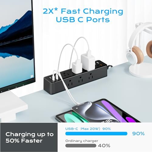 Revolutionize Your Workspace with ACOZVIN 17-in-1 Desk Clamp Power Strip – 40 W Fast Charging Hub, 9 AC Outlets & 8 USB Ports (4 USB-C) for Ultimate Device Connectivity, 10 ft Flat Plug Surge Protector Perfect for Home Office Efficiency and Safety