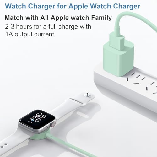 Chic 3.2 FT Wireless Fast Charger for Apple Watch – Effortless Charging Solution with Stylish Pink Design, Compatible with All Series 1-10, Includes Wall Plug for Ultimate Portability and Quick Power-Ups for Active Lifestyles