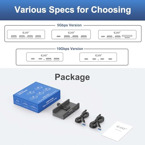 EJAY Aluminum 5-Port USB 3.0 Hub with Integrated Card Reader – Streamlined Desktop Docking Station for Ultimate Connectivity – High-Speed 5 Gbps Data Transfer, Enhanced Power Supply Options, and Extended Cables for Maximum Efficiency – Perfect for Home and Office Setups