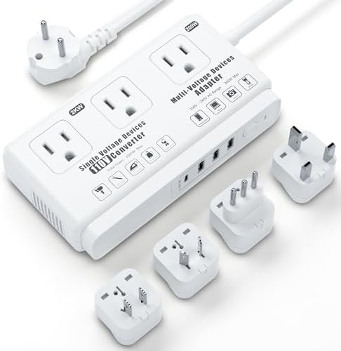 High-Power 2000 W Voltage Transformer Adapter – Premium 220 V to 110 V Travel Converter for High-Watt Hair Dryers and Electronics – Universal Plug Compatibility for US, EU, UK, and Italy – Efficient Fast Charging Solution for Global Travelers and Versatile Power Access