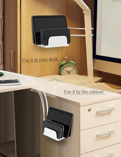 Wall Mount Phone Holder for Smartphones and Tablets, Phone Shelf with 4-Slot Docking Station Compatible with Tablet, ipad, Kindle Wall Charging Organizer (Black) – Enhanced Compatibility and Speed