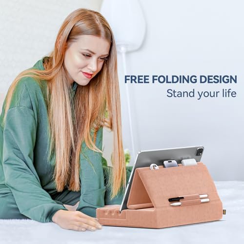 Revolutionize Your Tablet Experience with the KDD Foldable Pillow Holder – Ergonomic Lap & Bed Stand for i Pad Pro, Galaxy Tab, and E-Readers – Ultimate Comfort with Built-In Accessory Pocket & Stylus Mount – Lightweight, Durable Design for Effortless Portability and Posture Improvement