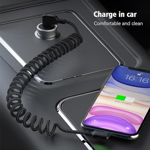 AICase 90 Degree Coiled Lightning Cable – 6 ft Flexible Nylon Charging Cord with Right Angle Design for Enhanced Gaming Experience, LED Indicator for Fast Charge & Data Syncing, Compatible with i Phone XS/XS Max/XR/X/8/8 Plus/7/7 Plus, i Pad Pro & More
