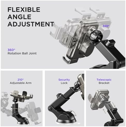 High-Speed Wireless Car Charger with Auto-Clamping Phone Mount and RGB Backlight – 15 W Qi-Compatible Charging for i Phone 15, 14, 13, 12 Mini, Pro Max, 11, XR, X, Samsung Galaxy S23 Ultra, S22, S21+ – Sleek Silver Design for Enhanced Aesthetics and Safety on the Road