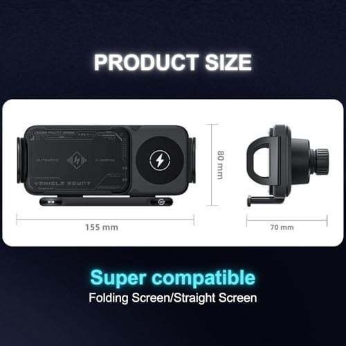 2025 Smart 2-in-1 Auto-Rotating Car Phone Holder & Wireless Charger – Foldable Mount with Fast Charging – Compatible with iPhone & Samsung Devices – Enhanced Compatibility and Speed