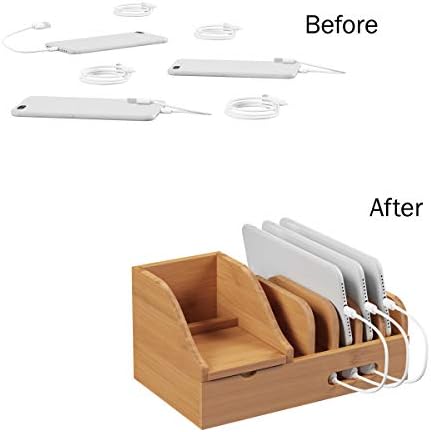 Eco-Friendly Bamboo Charging Station for Multiple Devices – Modern Cord Management Dock for Phones, Tablets, Smartwatches – Lavish Home’s Sustainable Tech Organizer with Enhanced Charging Speed and Compatibility