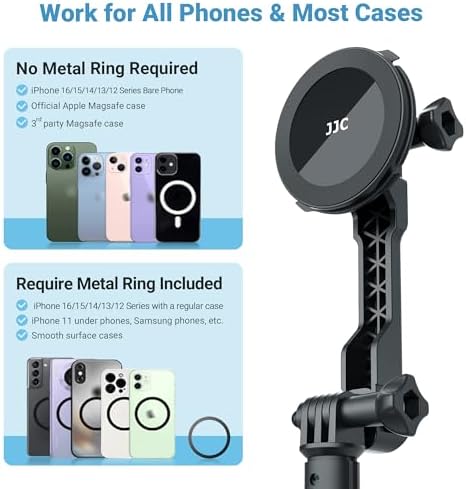 JJC Strong Magnetic Phone Desk Stand Compatible with MagSafe for iPhone 16, 15, 14, 13, 12 Pro Max Plus, MagSafe Case & All Smartphones, Height & Angle Adjustable iPhone Stand with Remote Control – Enhanced Compatibility and Speed