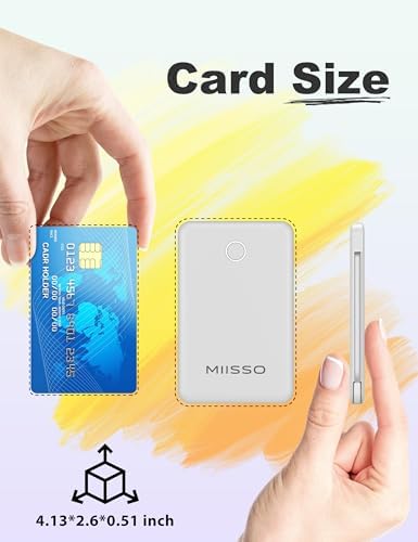 Ultra Slim 6000 m Ah Power Bank with Built-In USB C Cords – Card-Sized Portable Charger for Effortless On-the-Go Charging, Triple Output for i Phone, Samsung, Google Devices – Stylish and Compact Battery Pack for Enhanced Efficiency and Versatility