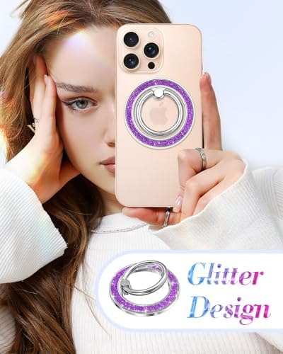 Glamorous Blue Glitter Mag Safe Phone Ring Holder – Stylish Magnetic Grip for i Phone 16, 15, 14, 13 Pro Max & Plus – Secure Finger Stand for Enhanced Control and Protection – Effortless Attachment and Detachment for Fashion-Forward Users