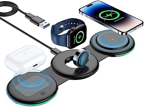 Sleek 3-in-1 Portable Wireless Charging Station for Apple – Magnetic Fast Charger for i Phone 16/15/14/13/12 Pro/Max, Apple Watch, and Air Pods – Compact Black Design for Effortless Travel Power Management and Enhanced Compatibility