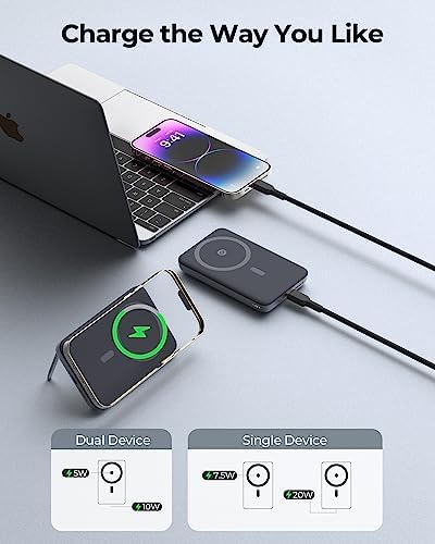 Magnetic 10000 m Ah Fast Charging Power Bank with Foldable Stand – Ultra-Compact USB-C Wireless Charger for i Phone 12/13/14/15/16 Series – Seamless Mag Safe Compatibility for On-the-Go Convenience and Quick Power Boosts